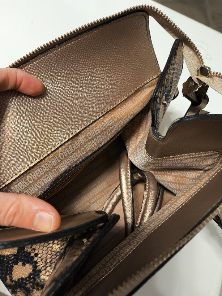 Kahverengi Yılan Desenli Deri Kadın Çanta - Görsel 5
