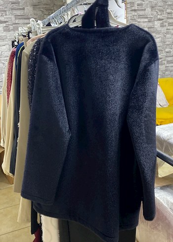 Düğmeli Kadın Midi Mavi Kaban - Görsel 5