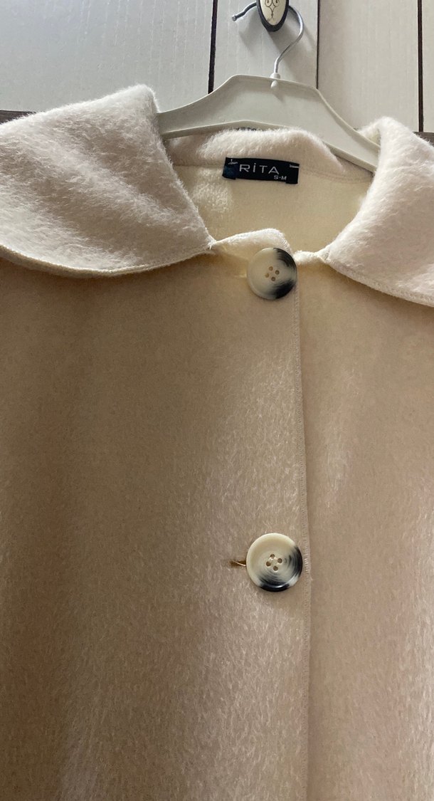 Bej Uzun Kaban Büyük Yaka Detaylı - Görsel 3