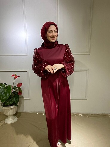40 Beden bordo Renk Şık saten elbise