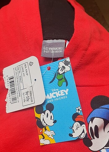 9 Yaş Beden kırmızı Renk Kapüşonlu Mickey Mouse Baskılı Uzun Kollu Erkek Sweat