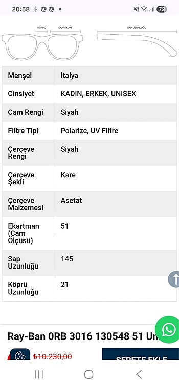 Beden siyah Renk Polarize güneş gözlüğü
