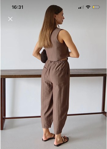Trendyol & Milla Kadın Kahverengi Keten Midi Rahat Pantolon