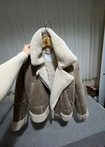 Kürk Detaylı Bej Süet Kadın Ceket - Görsel 2