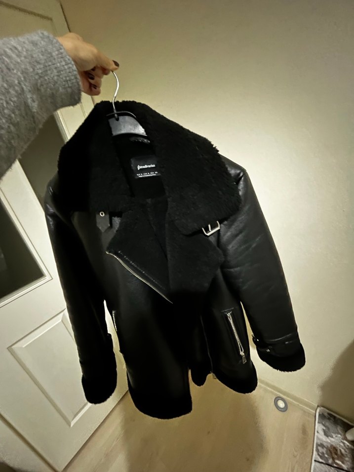 Siyah Deri Kürklü Biker Ceket - Görsel 2