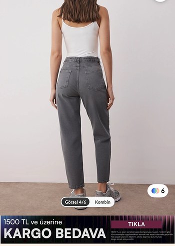 Gri Loose Fit Midi Kadın Jean - Görsel 2