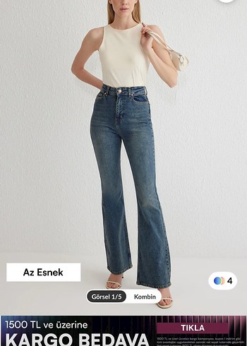 Bej Kadın Denim Midi Boy Regular Fit Jean - Görsel 2