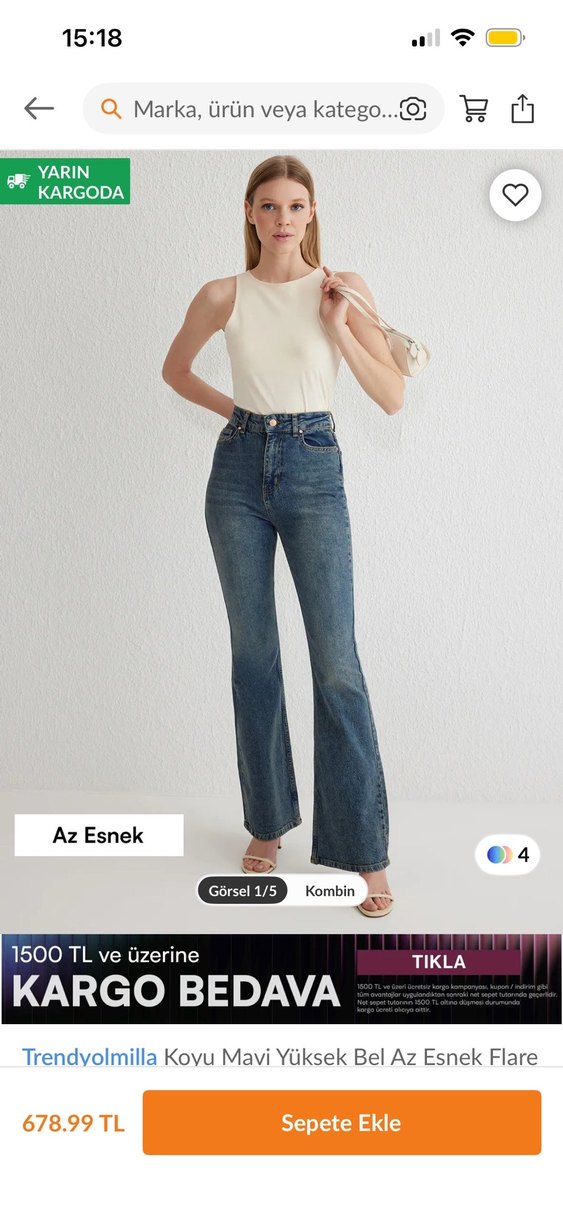 Bej Kadın Denim Midi Boy Regular Fit Jean - Görsel 2