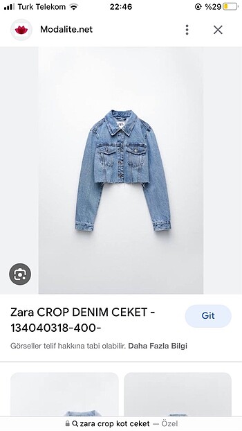 zara crop kot ceket