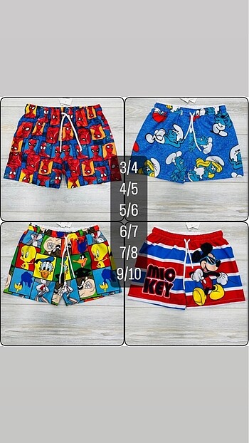 Spiderman Mickey Şirinler mayo 3/4 4/5 5/6 7/8 9/10