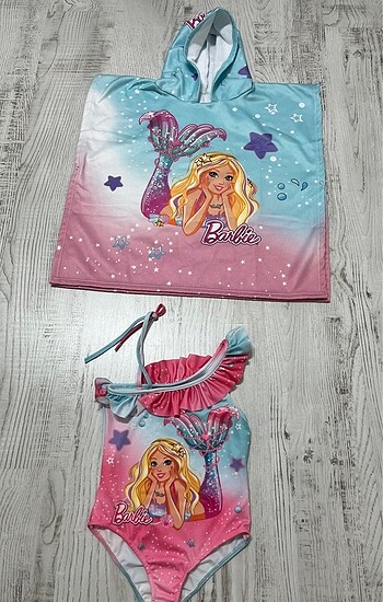 5 Yaş Beden Barbie panço ve havlu 2/3 3/4 4/5 5/6 7/8