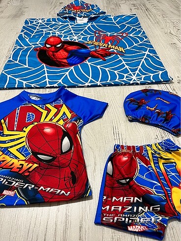 5 Yaş Beden mavi Renk Spiderman Panço ve Mayo 2/3 3/4 4/5 5/6 7/8 9/10
