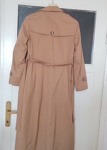 Bej Düğmeli Kadın Uzun Trençkot - Görsel 2