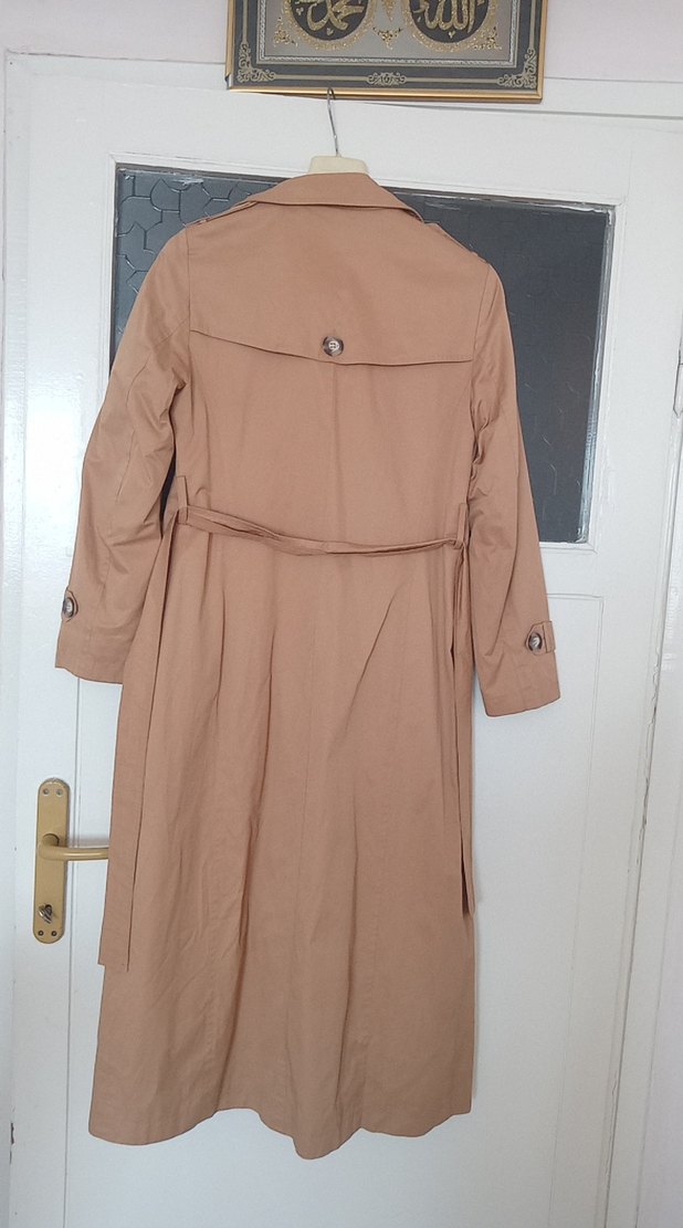 Bej Düğmeli Kadın Uzun Trençkot - Görsel 2