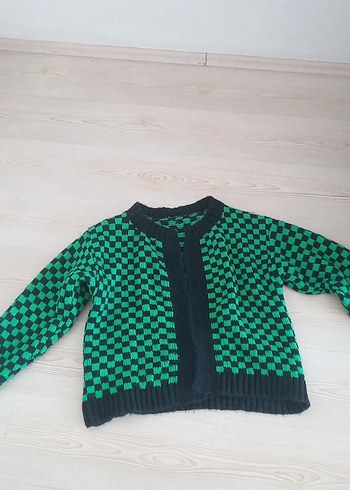 Kareli Yeşil Örgü Kadın Hırka - Görsel 2