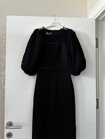 Diana Siyah Tül ve İnci Detaylı Elbise - Görsel 7