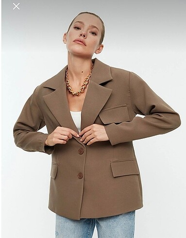 Vizon rengi düğmeli blazer ceket