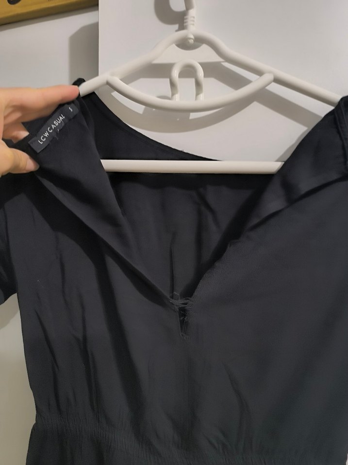 Siyah Kısa Kollu Kadın Tulum - Görsel 2