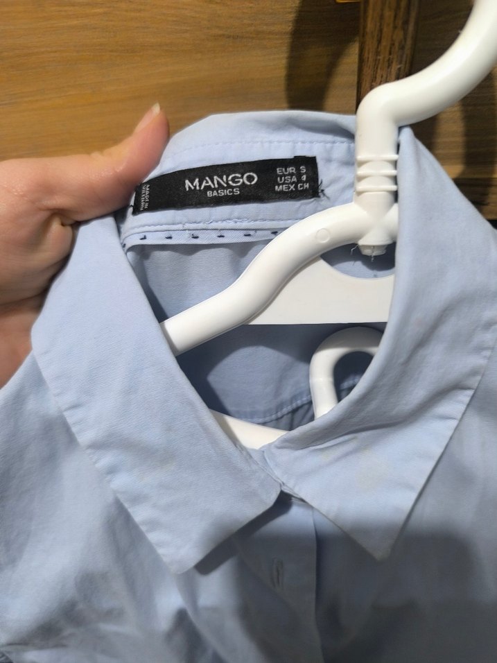 Mavi Pamuklu Düğmeli Uzun Kollu Kadın Gömlek - Görsel 2