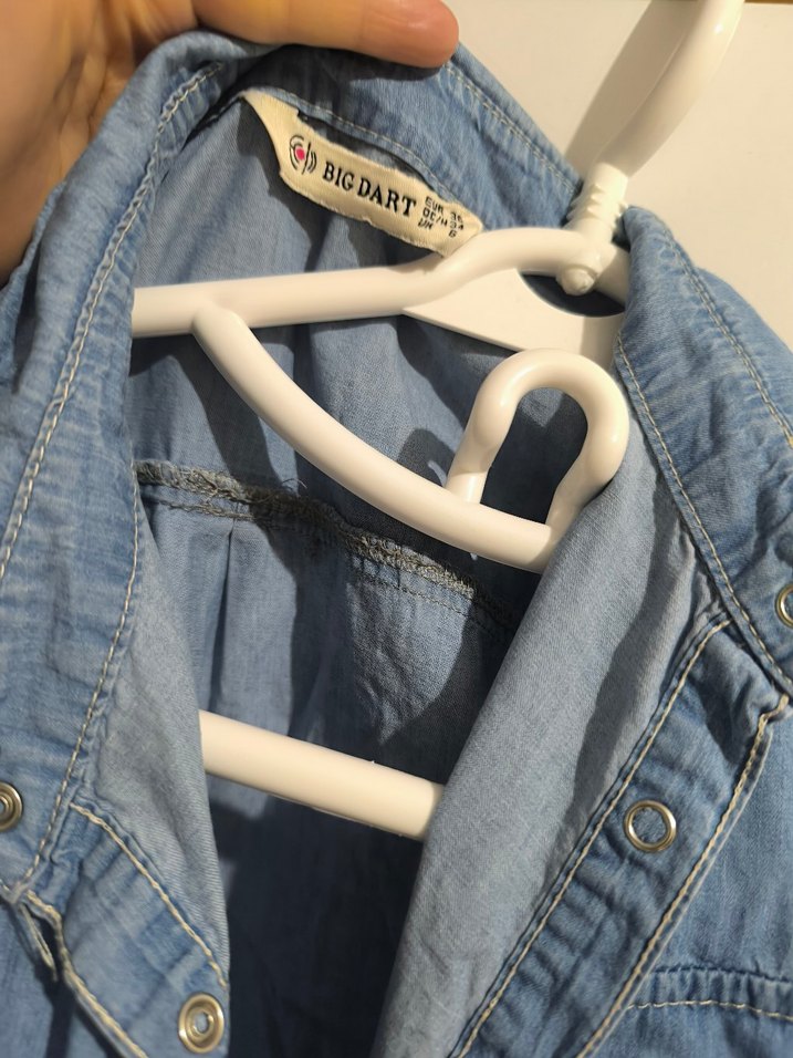 Düğmeli Uzun Kollu Denim Kadın Gömlek - Görsel 2