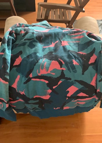 Turkuaz Kamuflaj Kapüşonlu Sweatshirt - Görsel 3