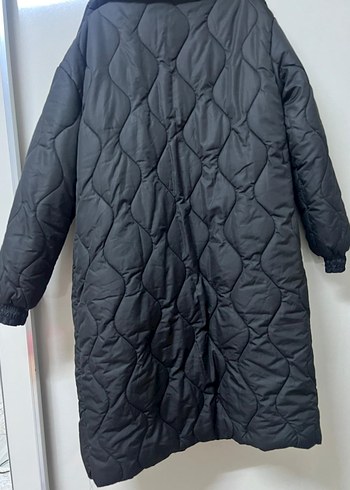 Düğmeli Siyah Uzun Kadın Kışlık Mont - Görsel 2