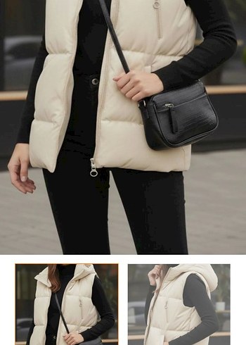 Bej Midi Boy Fermuarlı Kadın Yelek - Görsel 2