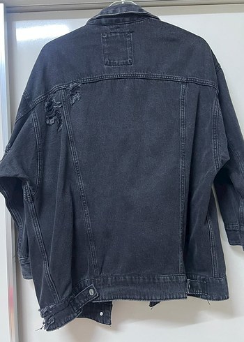 Siyah Düğmeli Bol Kesim Kadın Kot Ceket - Görsel 2