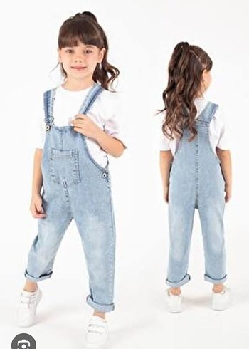 Kız Çocuk Mavi Bağlamalı Denim Tulum tam 50 parça