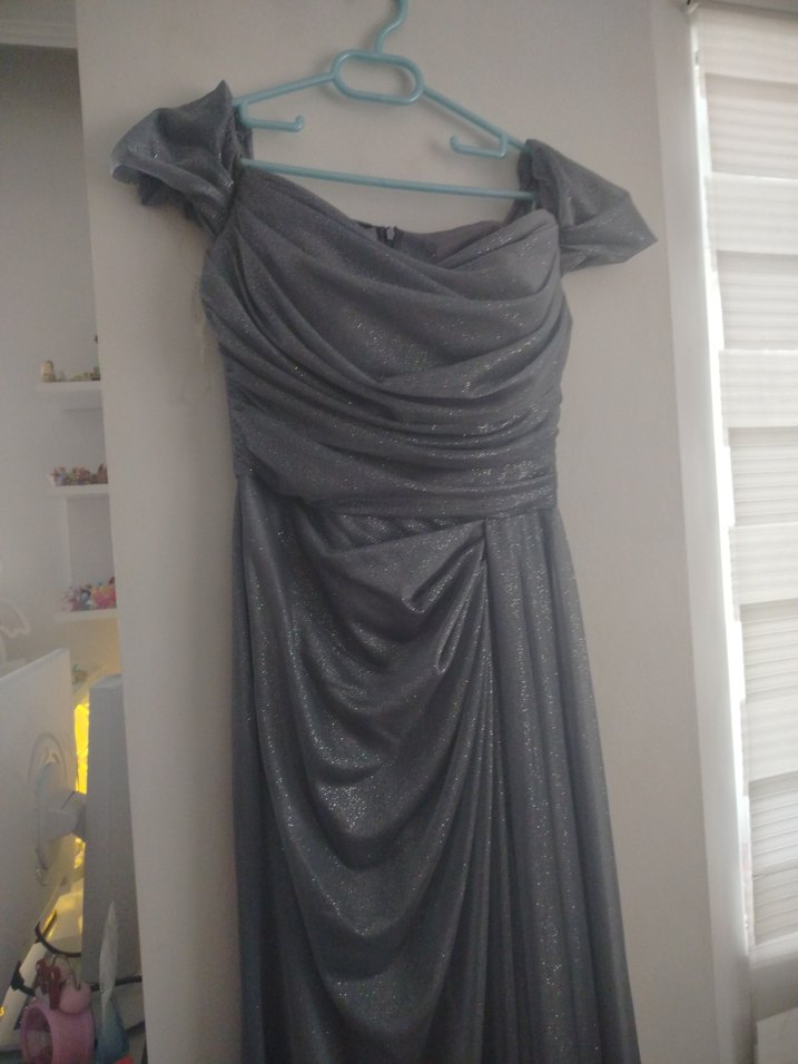 Gri Drapeli Uzun Abiye Elbise - Görsel 2