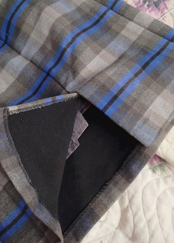 Ekose Desenli Mavi Gri Midi Etek - Görsel 5