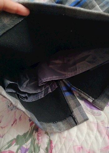 Ekose Desenli Mavi Gri Midi Etek - Görsel 4