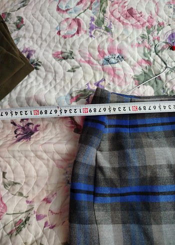 Ekose Desenli Mavi Gri Midi Etek - Görsel 3