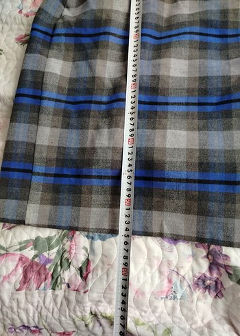 Ekose Desenli Mavi Gri Midi Etek - Görsel 2