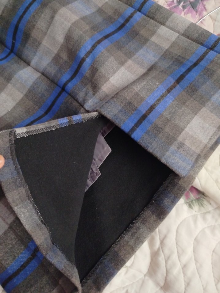 Ekose Desenli Mavi Gri Midi Etek - Görsel 5