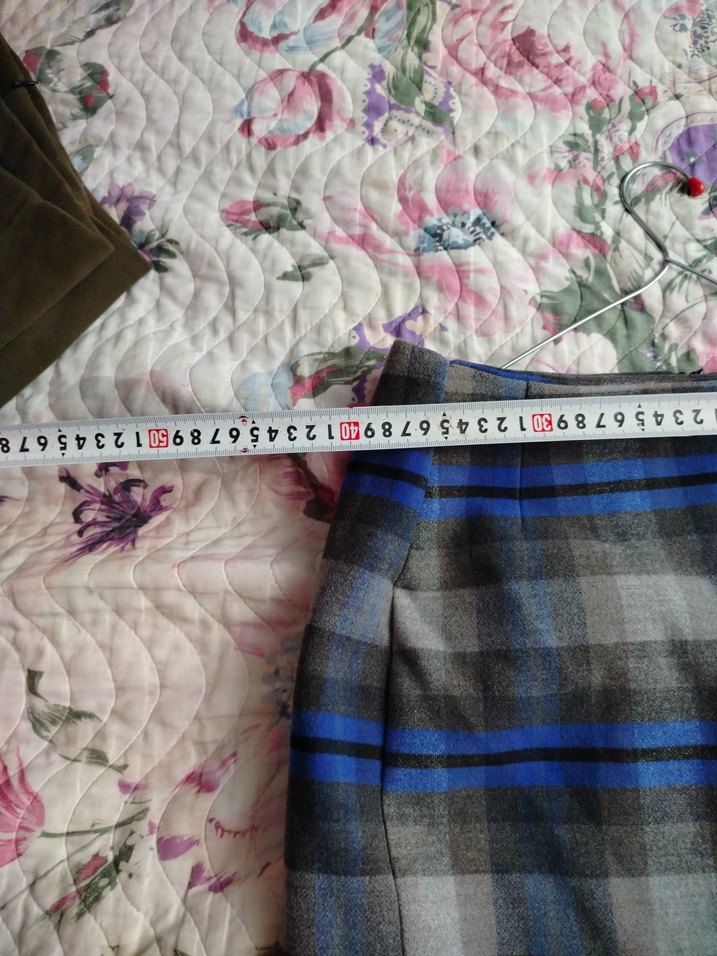 Ekose Desenli Mavi Gri Midi Etek - Görsel 3