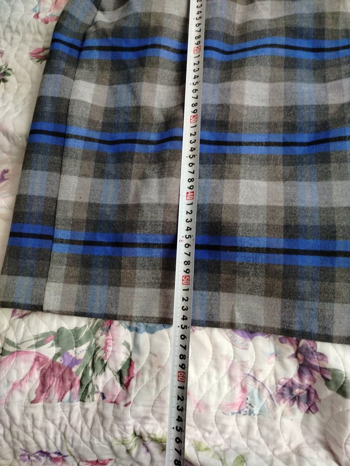 Ekose Desenli Mavi Gri Midi Etek - Görsel 2