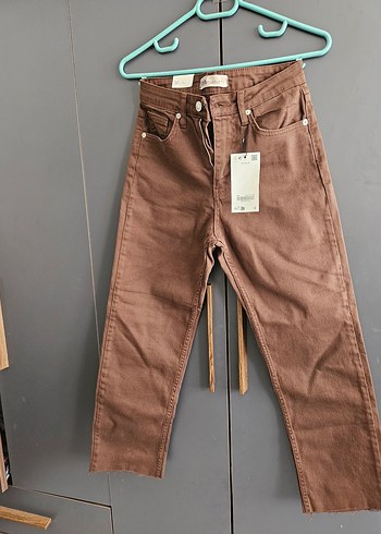 Zara Kahverengi Midi Kadın Kot Pantolon