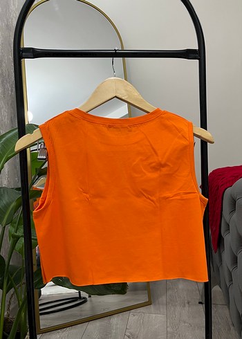Turuncu Baskılı Kadın Crop Top - Görsel 2