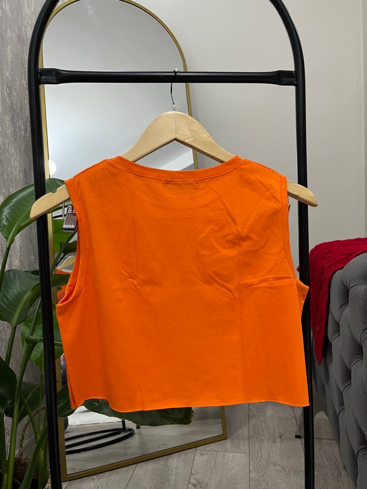 Turuncu Baskılı Kadın Crop Top - Görsel 2