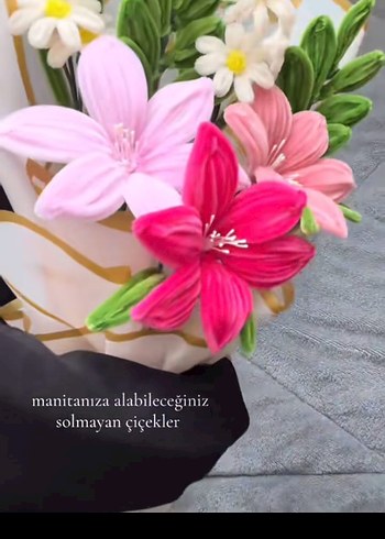 Şönil Çiçekli El Yapımı Dekoratif Buket - Görsel 3