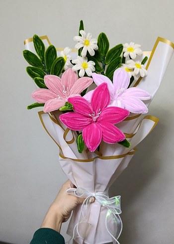 Şönil Çiçekli El Yapımı Dekoratif Buket - Görsel 8