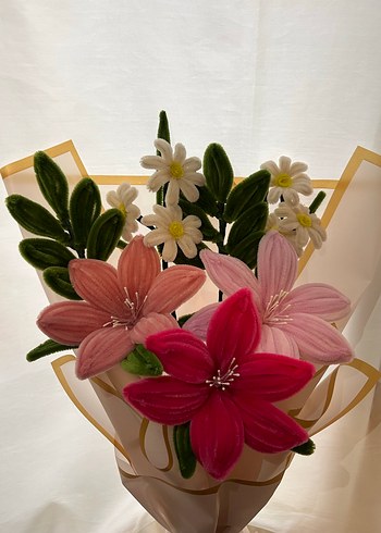 Şönil Çiçekli El Yapımı Dekoratif Buket - Görsel 2