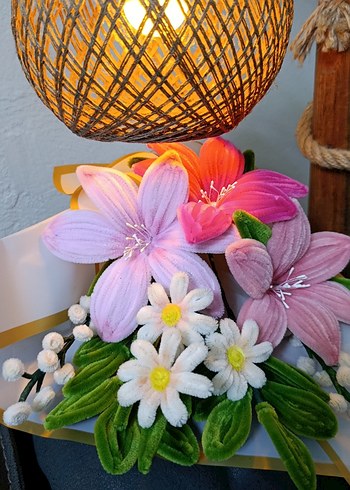 Şönil Çiçekli El Yapımı Dekoratif Buket - Görsel 4