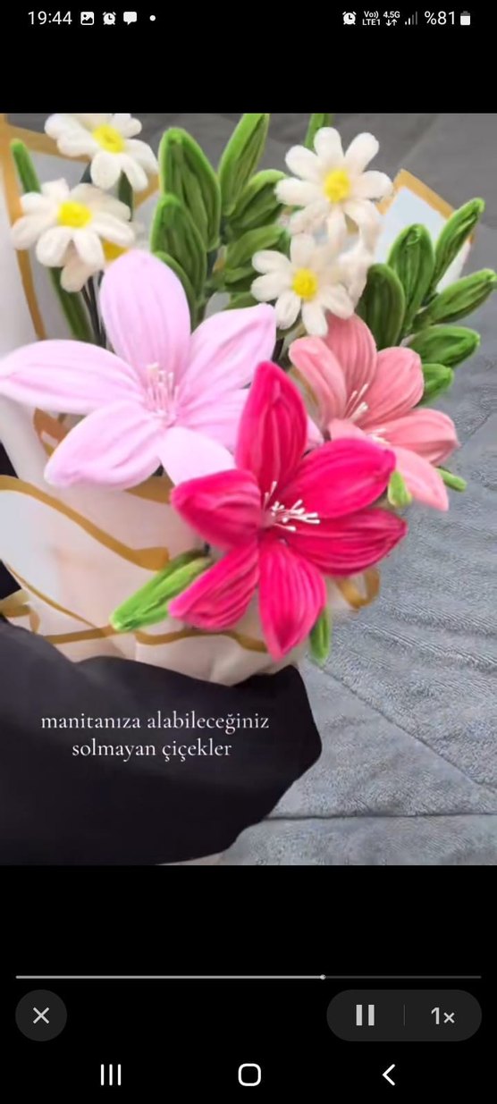 Şönil Çiçekli El Yapımı Dekoratif Buket - Görsel 3