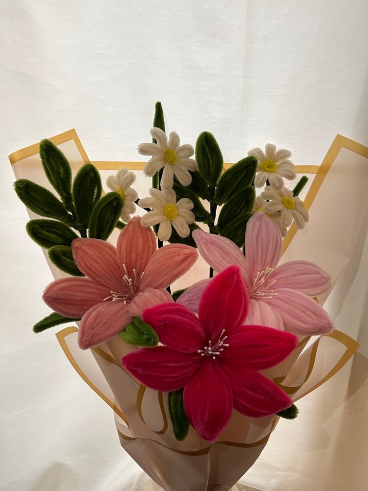 Şönil Çiçekli El Yapımı Dekoratif Buket - Görsel 2