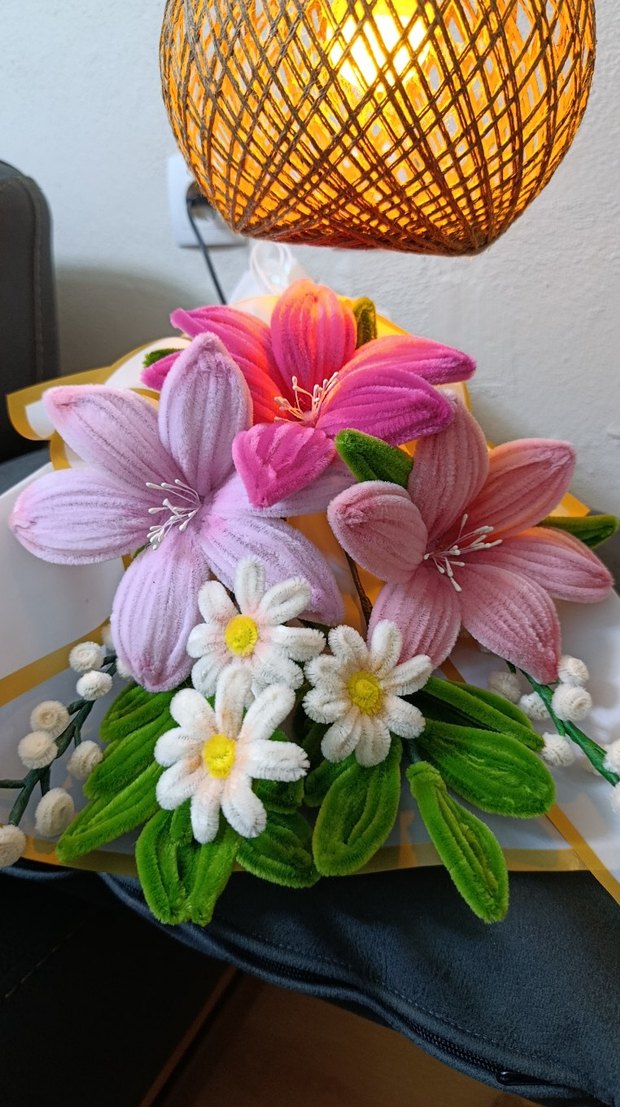 Şönil Çiçekli El Yapımı Dekoratif Buket - Görsel 5