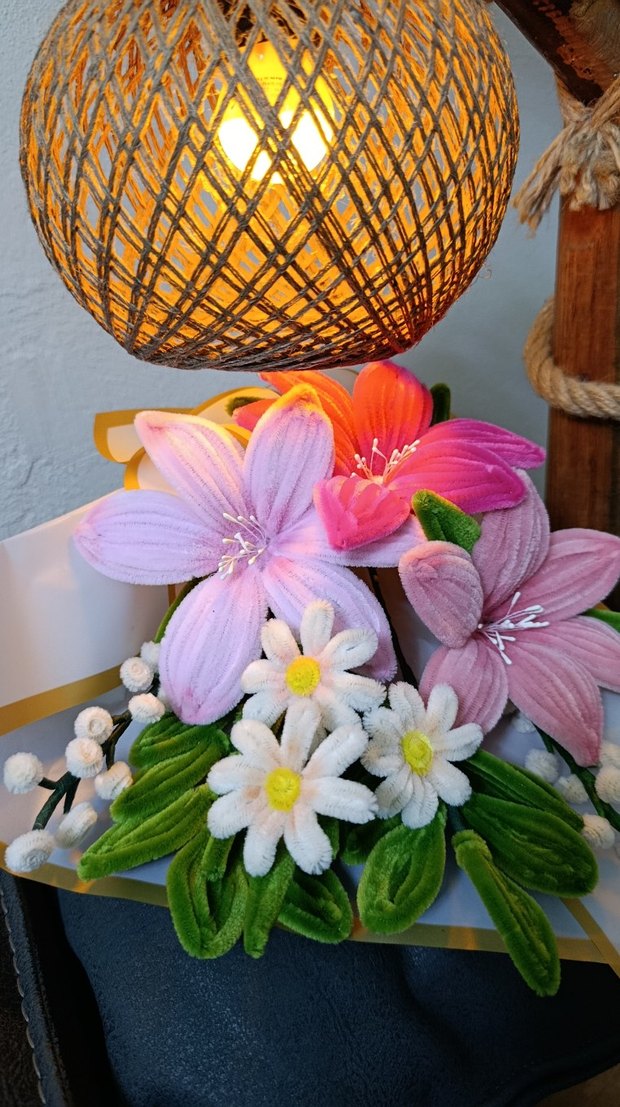 Şönil Çiçekli El Yapımı Dekoratif Buket - Görsel 4