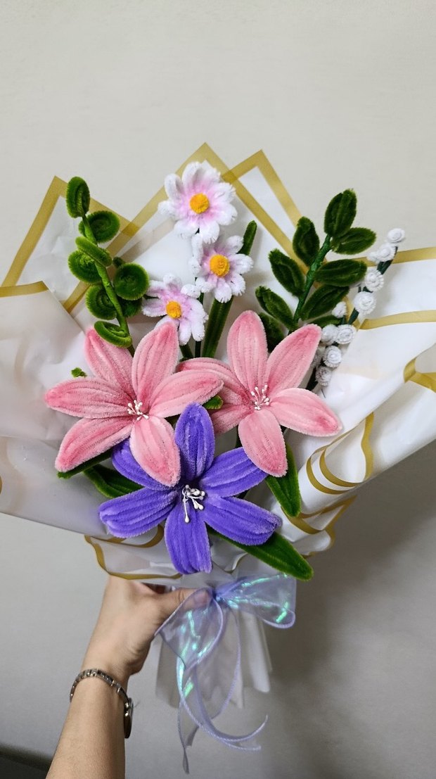 Bohem Tarz Kadife Çiçek Buketi şönil - Görsel 2