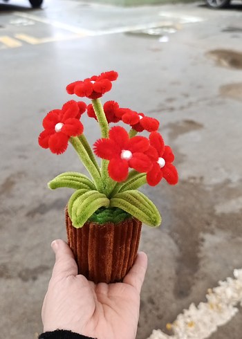 El Yapımı Kırmızı Çiçekli Bohem Saksı - Görsel 2